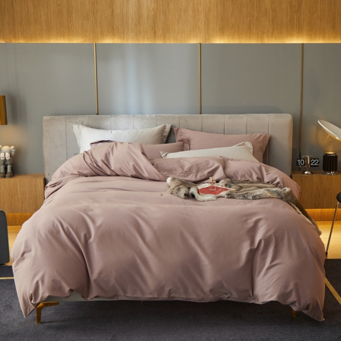 91家纺网 家纺一手货源 找家纺 涞澳家纺 2021新款50支磨绒纯色四件套-风格一 暗豆沙