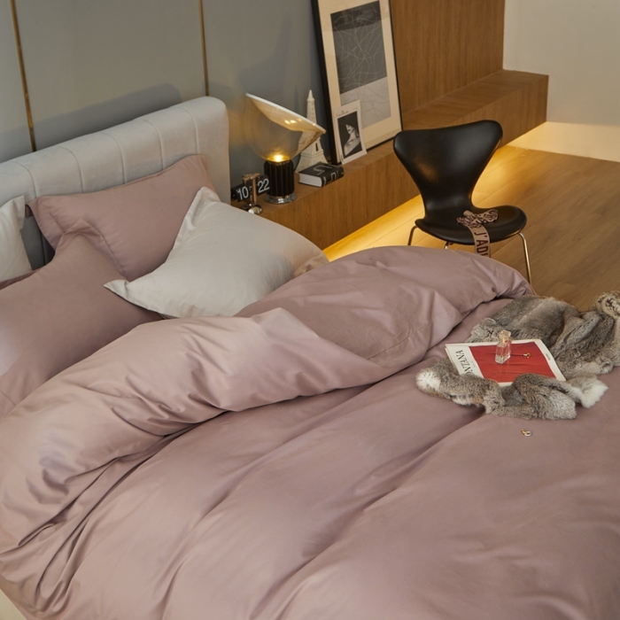 91家纺网 家纺一手货源 找家纺 涞澳家纺 2021新款50支磨绒纯色四件套-风格一 暗豆沙