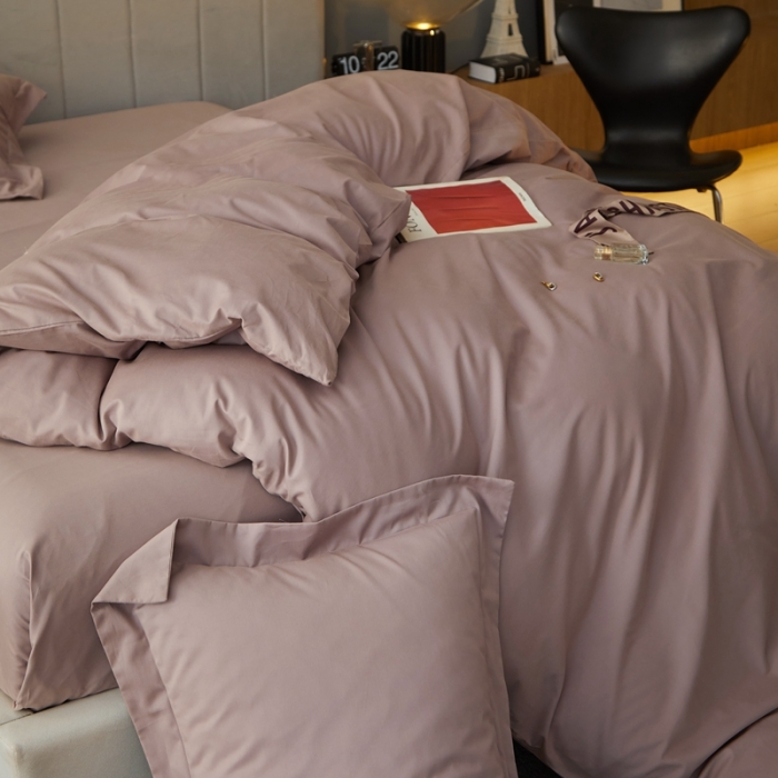 91家纺网 家纺一手货源 找家纺 涞澳家纺 2021新款50支磨绒纯色四件套-风格一 暗豆沙