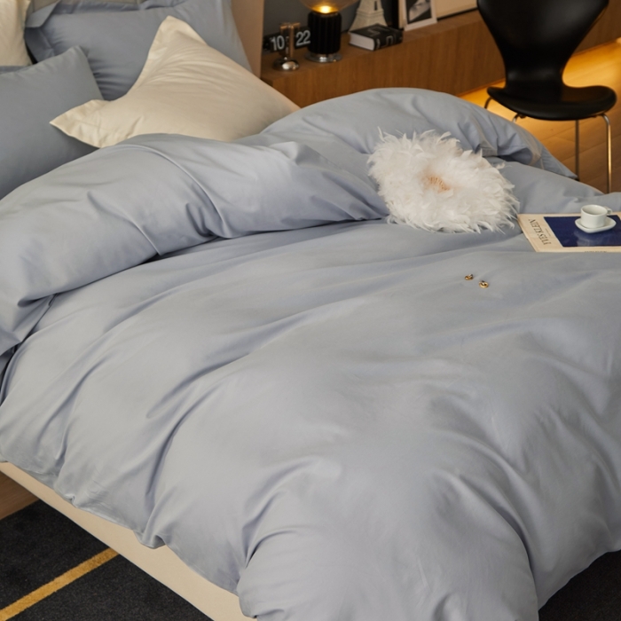 91家纺网 家纺一手货源 找家纺 涞澳家纺 2021新款50支磨绒纯色四件套-风格一 北极蓝