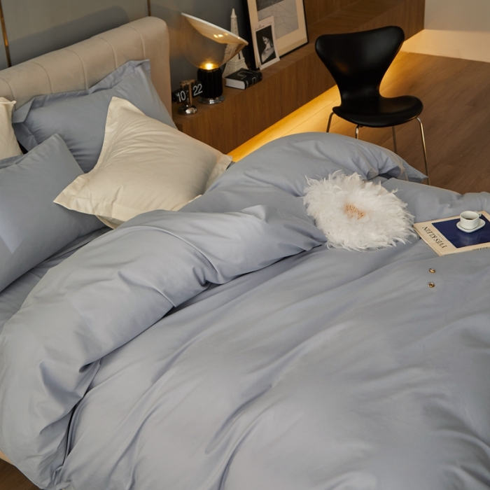 91家纺网 家纺一手货源 找家纺 涞澳家纺 2021新款50支磨绒纯色四件套-风格一 北极蓝