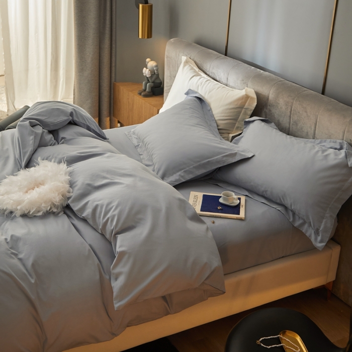 91家纺网 家纺一手货源 找家纺 涞澳家纺 2021新款50支磨绒纯色四件套-风格一 北极蓝