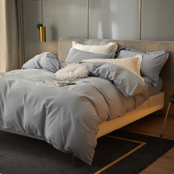 91家纺网 家纺一手货源 找家纺 涞澳家纺 2021新款50支磨绒纯色四件套-风格一 北极蓝