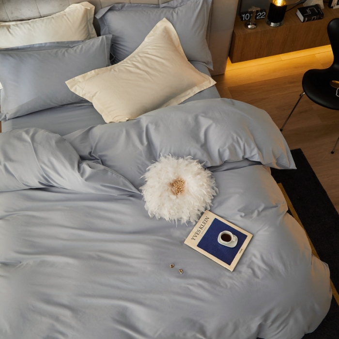 91家纺网 家纺一手货源 找家纺 涞澳家纺 2021新款50支磨绒纯色四件套-风格一 北极蓝