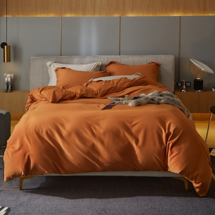 91家纺网 家纺一手货源 找家纺 涞澳家纺 2021新款50支磨绒纯色四件套-风格一 赤提