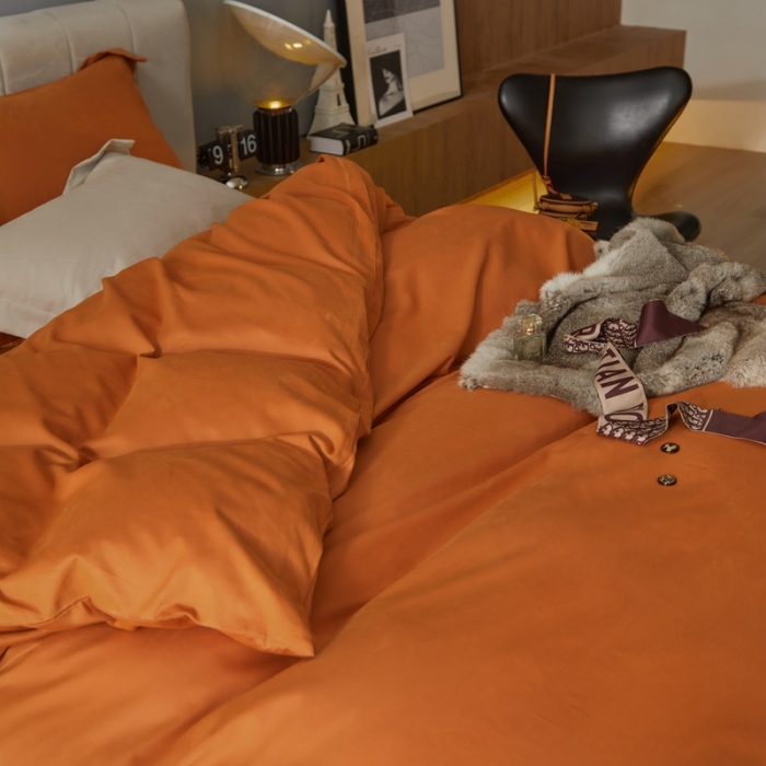 91家纺网 家纺一手货源 找家纺 涞澳家纺 2021新款50支磨绒纯色四件套-风格一 赤提