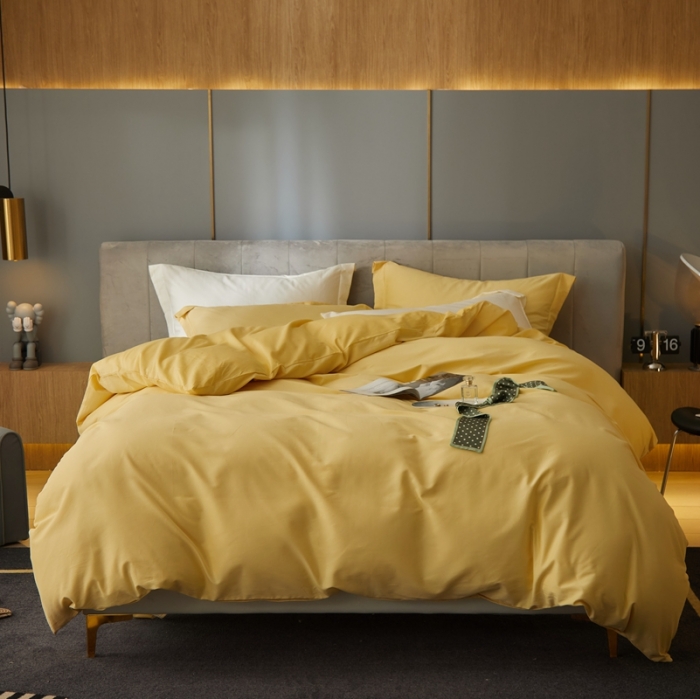 91家纺网 家纺一手货源 找家纺 涞澳家纺 2021新款50支磨绒纯色四件套-风格一 奇黄