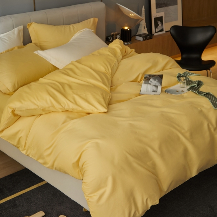 91家纺网 家纺一手货源 找家纺 涞澳家纺 2021新款50支磨绒纯色四件套-风格一 奇黄