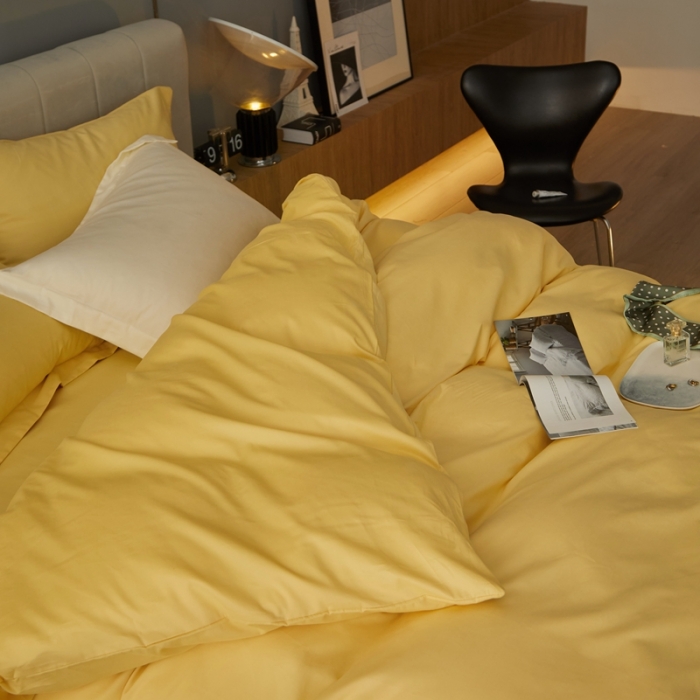 91家纺网 家纺一手货源 找家纺 涞澳家纺 2021新款50支磨绒纯色四件套-风格一 奇黄