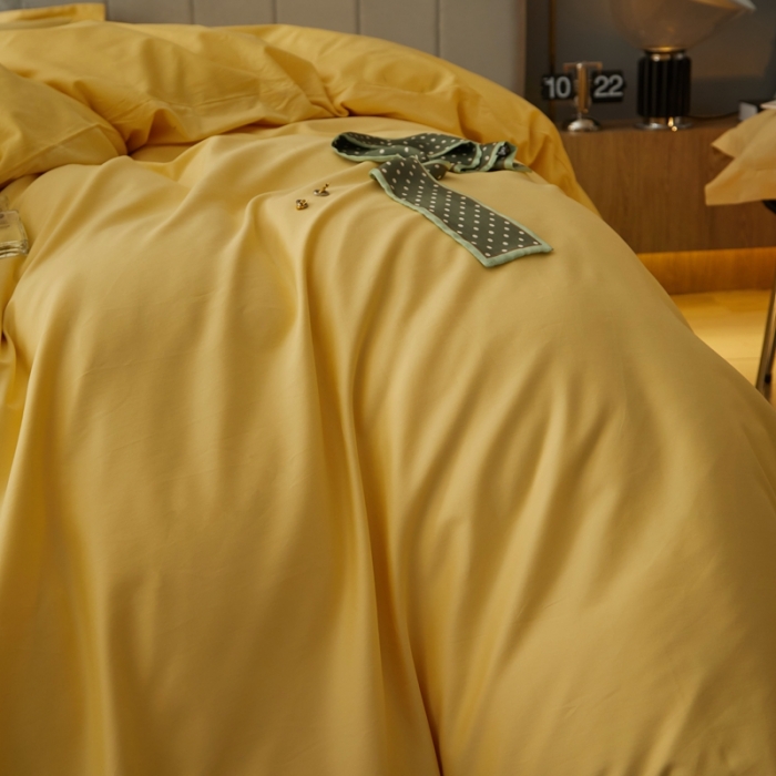 91家纺网 家纺一手货源 找家纺 涞澳家纺 2021新款50支磨绒纯色四件套-风格一 奇黄