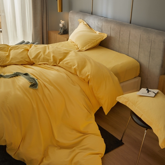 91家纺网 家纺一手货源 找家纺 涞澳家纺 2021新款50支磨绒纯色四件套-风格一 奇黄