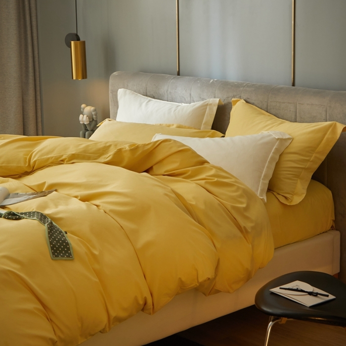 91家纺网 家纺一手货源 找家纺 涞澳家纺 2021新款50支磨绒纯色四件套-风格一 奇黄