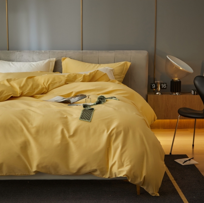 91家纺网 家纺一手货源 找家纺 涞澳家纺 2021新款50支磨绒纯色四件套-风格一 奇黄