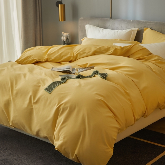 91家纺网 家纺一手货源 找家纺 涞澳家纺 2021新款50支磨绒纯色四件套-风格一 奇黄