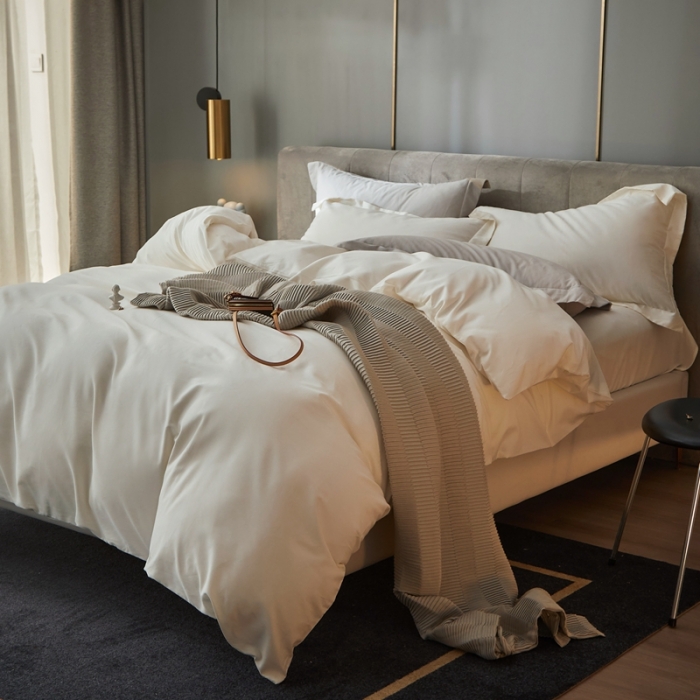 91家纺网 家纺一手货源 找家纺 涞澳家纺 2021新款50支磨绒纯色四件套-风格一 雪白