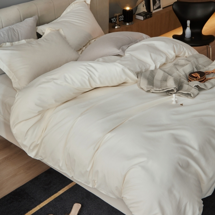 91家纺网 家纺一手货源 找家纺 涞澳家纺 2021新款50支磨绒纯色四件套-风格一 雪白