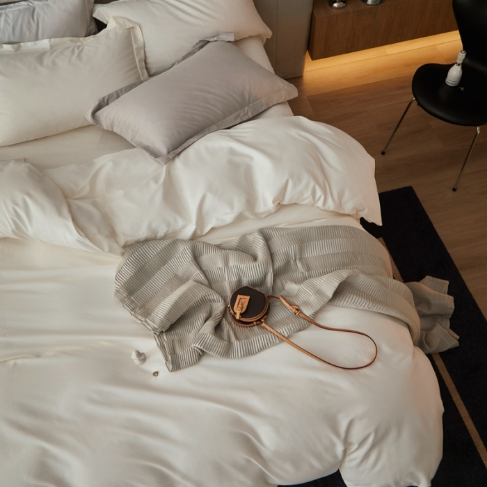 91家纺网 家纺一手货源 找家纺 涞澳家纺 2021新款50支磨绒纯色四件套-风格一 雪白