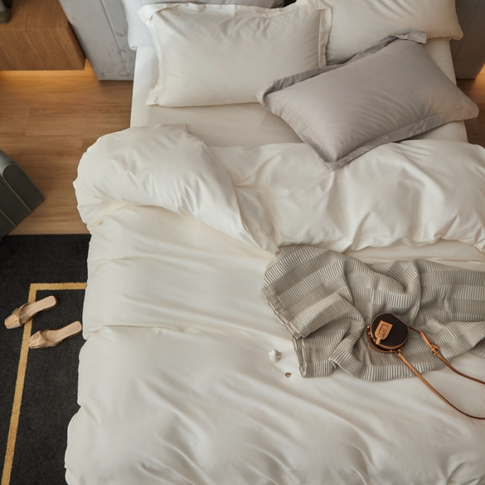 91家纺网 家纺一手货源 找家纺 涞澳家纺 2021新款50支磨绒纯色四件套-风格一 雪白