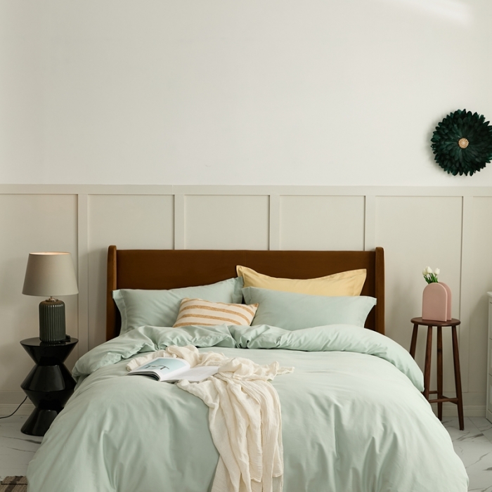 91家纺网 家纺一手货源 找家纺 涞澳家纺 2021新款50支磨绒纯色四件套-风格二 泡沫绿