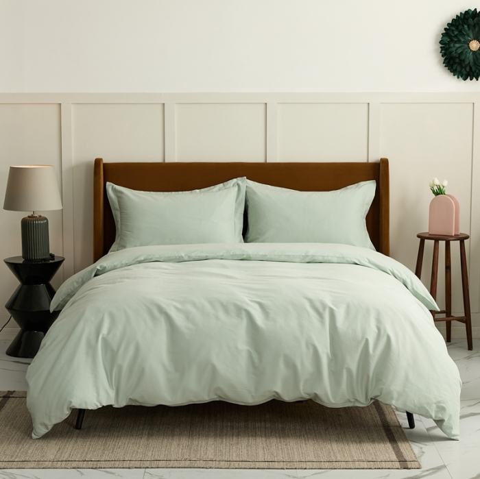 91家纺网 家纺一手货源 找家纺 涞澳家纺 2021新款50支磨绒纯色四件套-风格二 泡沫绿