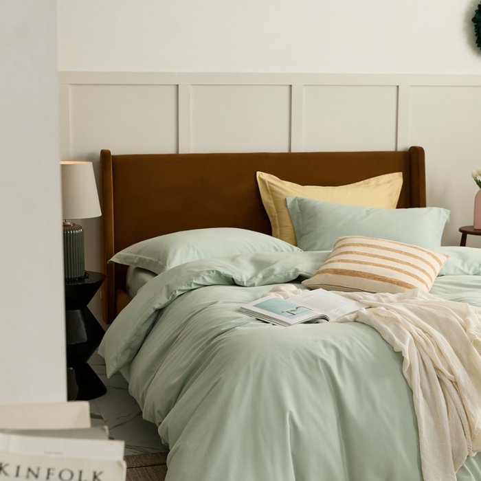 91家纺网 家纺一手货源 找家纺 涞澳家纺 2021新款50支磨绒纯色四件套-风格二 泡沫绿