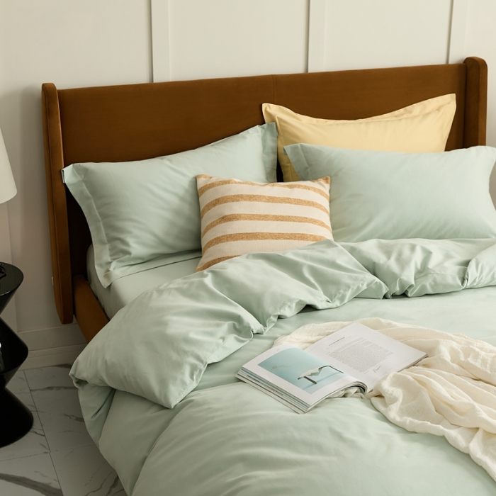 91家纺网 家纺一手货源 找家纺 涞澳家纺 2021新款50支磨绒纯色四件套-风格二 泡沫绿