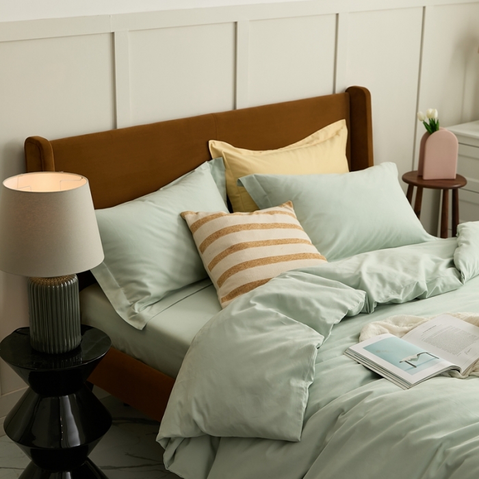 91家纺网 家纺一手货源 找家纺 涞澳家纺 2021新款50支磨绒纯色四件套-风格二 泡沫绿