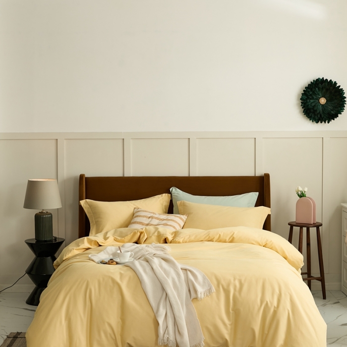 91家纺网 家纺一手货源 找家纺 涞澳家纺 2021新款50支磨绒纯色四件套-风格二 奇黄