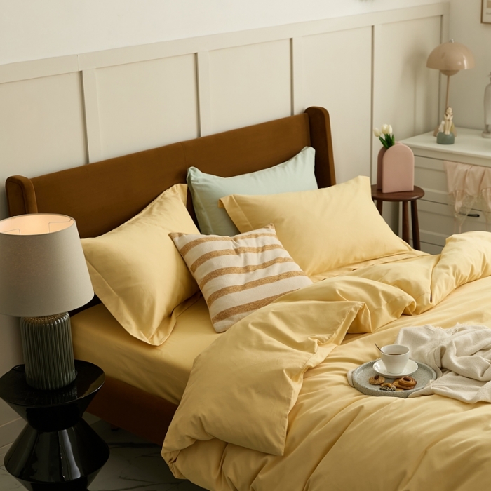 91家纺网 家纺一手货源 找家纺 涞澳家纺 2021新款50支磨绒纯色四件套-风格二 奇黄