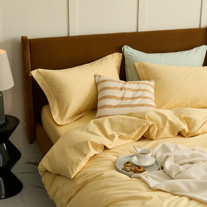 91家纺网 家纺一手货源 找家纺 涞澳家纺 2021新款50支磨绒纯色四件套-风格二 奇黄