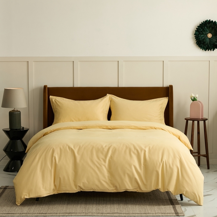 91家纺网 家纺一手货源 找家纺 涞澳家纺 2021新款50支磨绒纯色四件套-风格二 奇黄