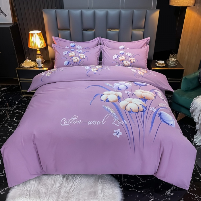 91家纺网 家纺一手货源 找家纺 金爱家 2021新款大版磨毛花卉系列四件套 冬日暖阳-粉