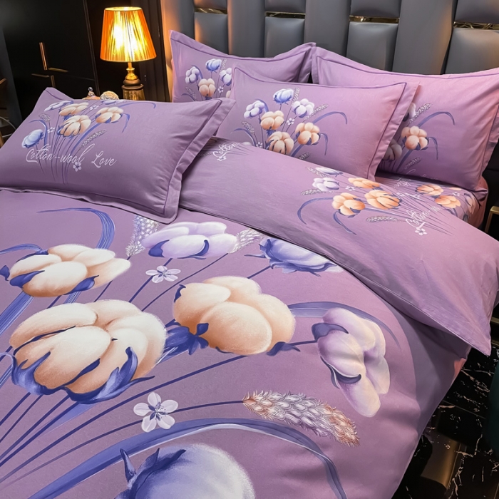 91家纺网 家纺一手货源 找家纺 金爱家 2021新款大版磨毛花卉系列四件套 冬日暖阳-粉