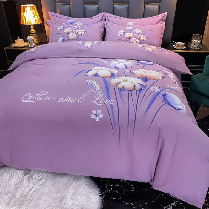 91家纺网 家纺一手货源 找家纺 金爱家 2021新款大版磨毛花卉系列四件套 冬日暖阳-粉