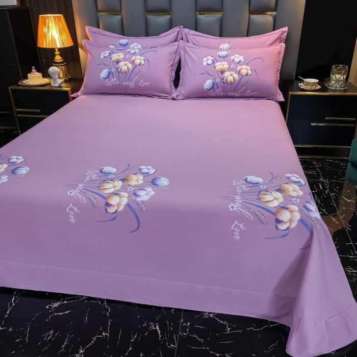 91家纺网 家纺一手货源 找家纺 金爱家 2021新款大版磨毛花卉系列四件套 冬日暖阳-粉