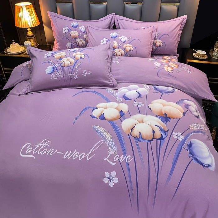 91家纺网 家纺一手货源 找家纺 金爱家 2021新款大版磨毛花卉系列四件套 冬日暖阳-粉