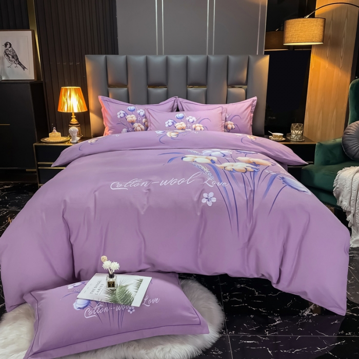 91家纺网 家纺一手货源 找家纺 金爱家 2021新款大版磨毛花卉系列四件套 冬日暖阳-粉