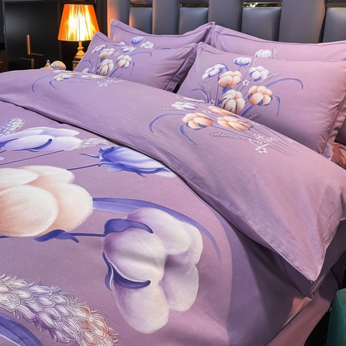 91家纺网 家纺一手货源 找家纺 金爱家 2021新款大版磨毛花卉系列四件套 冬日暖阳-粉