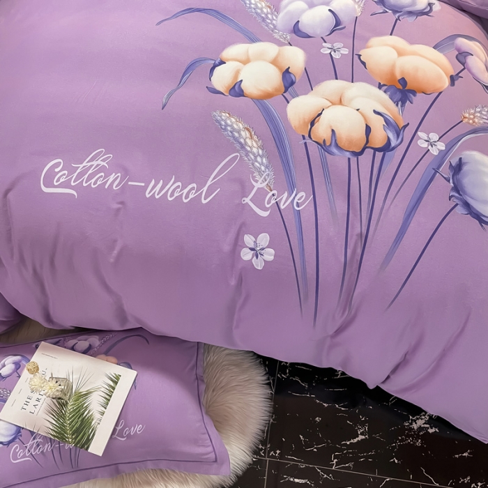 91家纺网 家纺一手货源 找家纺 金爱家 2021新款大版磨毛花卉系列四件套 冬日暖阳-粉