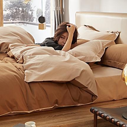 91家纺网 家纺一手货源 找家纺 涞澳家纺 2021新款50支磨绒双拼四件套 金咖琥珀