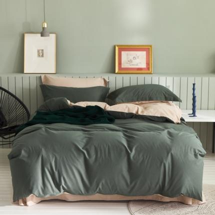 91家纺网 家纺一手货源 找家纺 涞澳家纺 2021新款50支磨绒双拼四件套 米绿