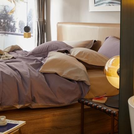 91家纺网 家纺一手货源 找家纺 涞澳家纺 2021新款50支磨绒双拼四件套 青紫灰