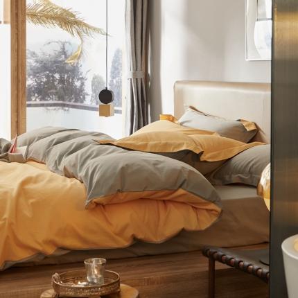 91家纺网 家纺一手货源 找家纺 涞澳家纺 2021新款50支磨绒双拼四件套 子黄银