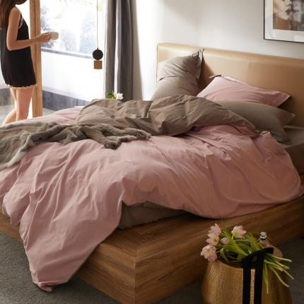 涞澳家纺 2021新款50支磨绒双拼四件套 藕粉棕