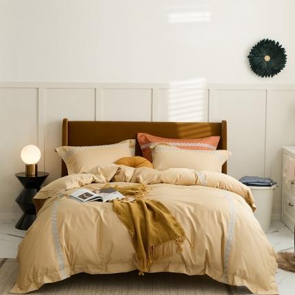 91家纺网 家纺一手货源 找家纺 涞澳家纺 2021新款50支全棉绣花四件套 西格-太妃咖