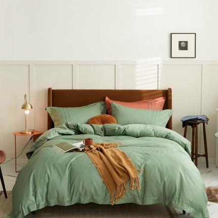 91家纺网 家纺一手货源 找家纺 涞澳家纺 2021新款50支全棉绣花四件套 伊洛-极光绿