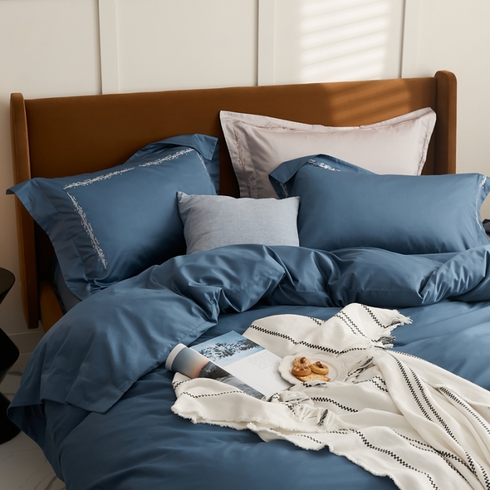 91家纺网 家纺一手货源 找家纺 涞澳家纺 2021新款50支全棉绣花四件套 品凡-法蓝