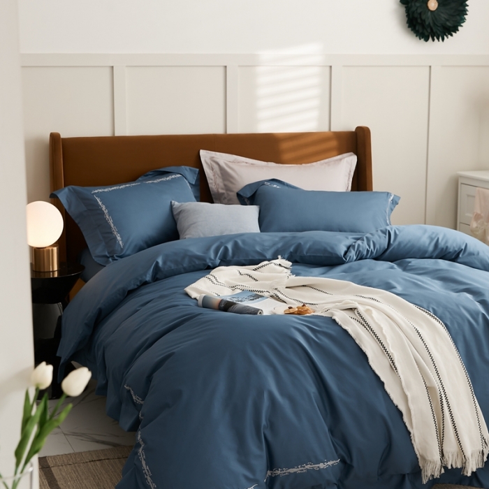 91家纺网 家纺一手货源 找家纺 涞澳家纺 2021新款50支全棉绣花四件套 品凡-法蓝