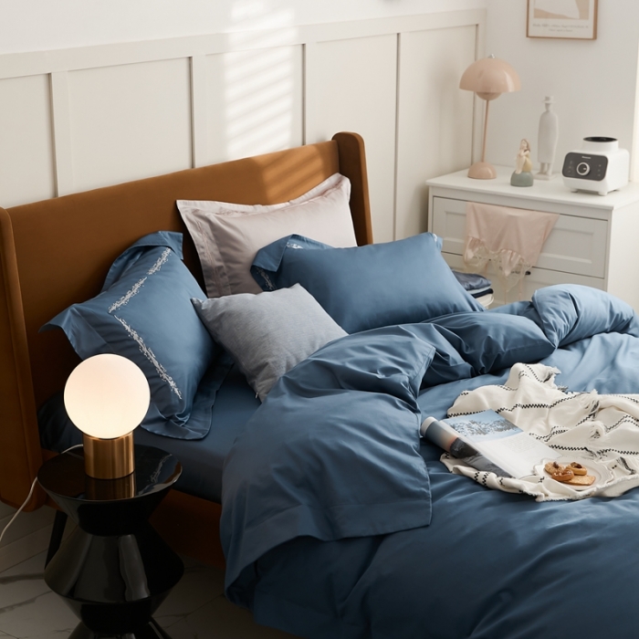 91家纺网 家纺一手货源 找家纺 涞澳家纺 2021新款50支全棉绣花四件套 品凡-法蓝