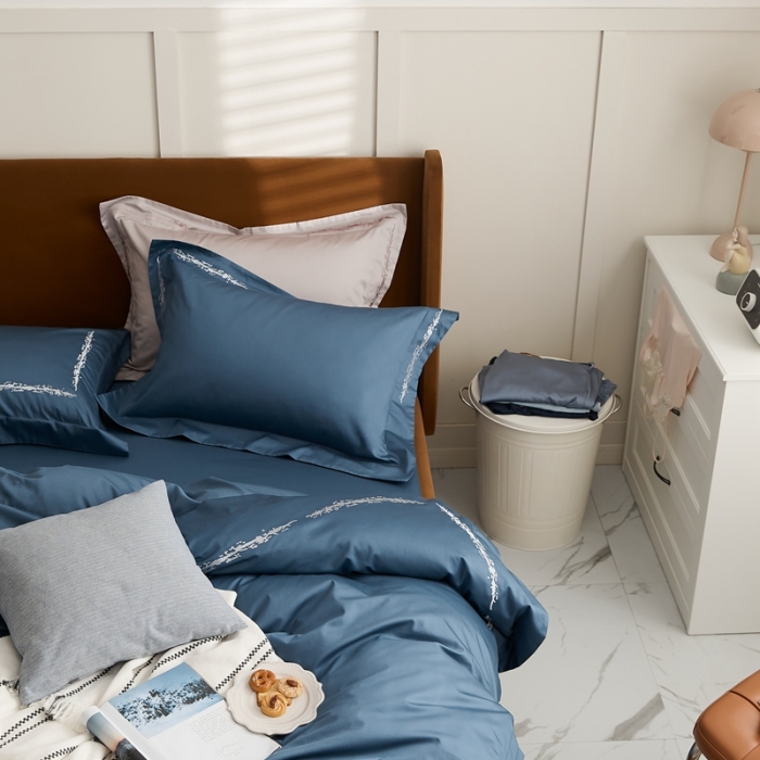 91家纺网 家纺一手货源 找家纺 涞澳家纺 2021新款50支全棉绣花四件套 品凡-法蓝